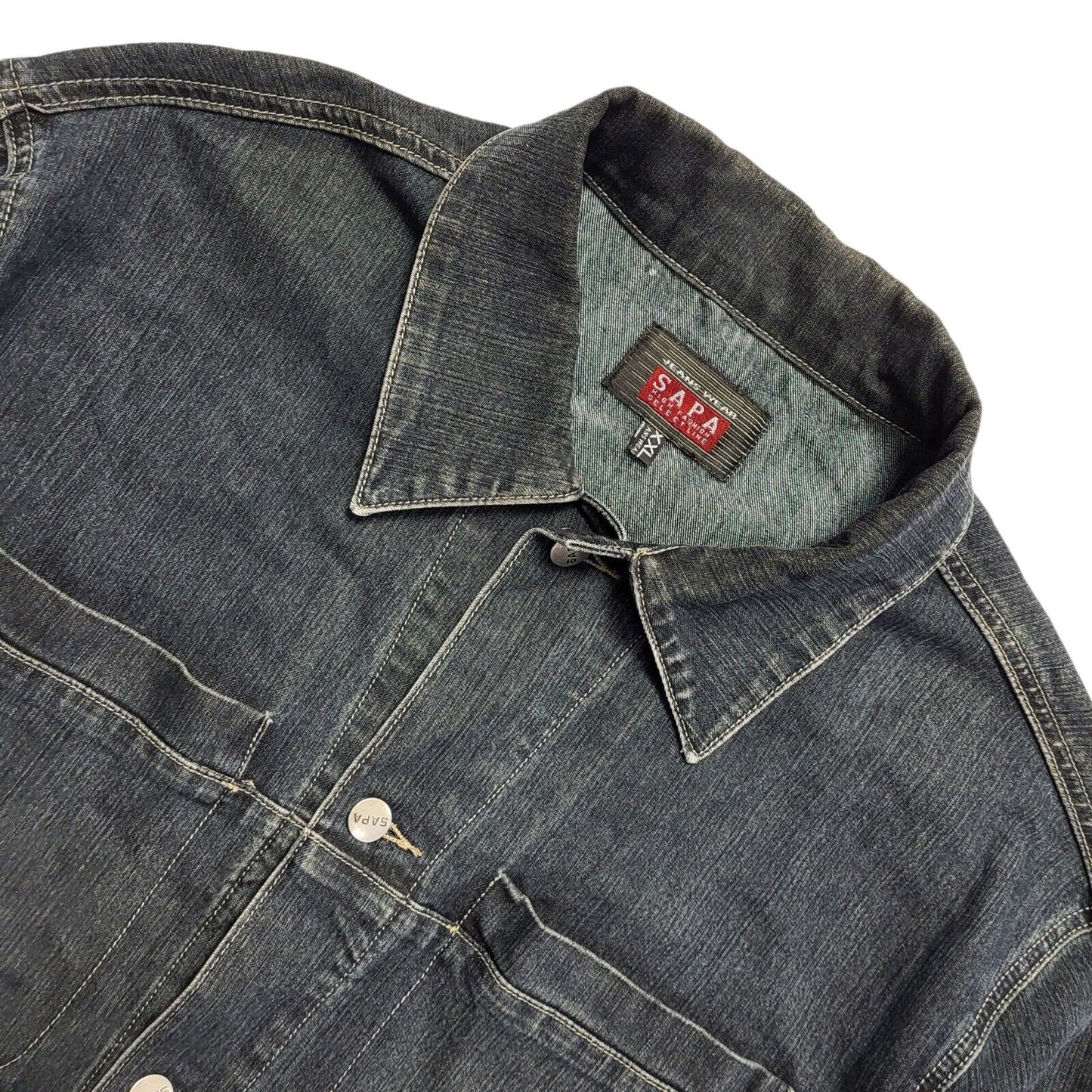 Sapa Dark Blue Button Denim Jacket Uk Men's Size 2XL