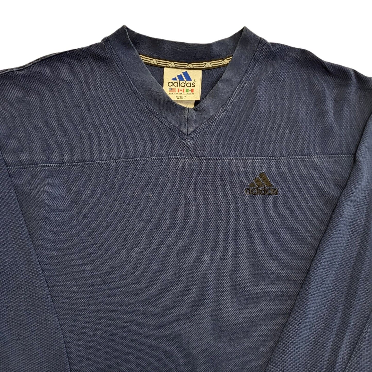 Adidas 90s Vintage Navy Blue V-Neck Sweatshirt Men's Size M