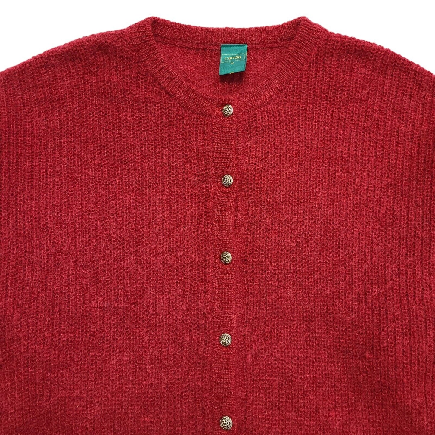 Canda C&A 90s Vintage Red Wool Button-Up Cardigan Uk Women's Size Medium