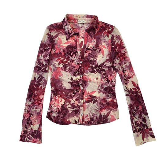 Phase Eight 90s Vintage Pink Floral Button Up Long Sleeve Shirt Women's 12