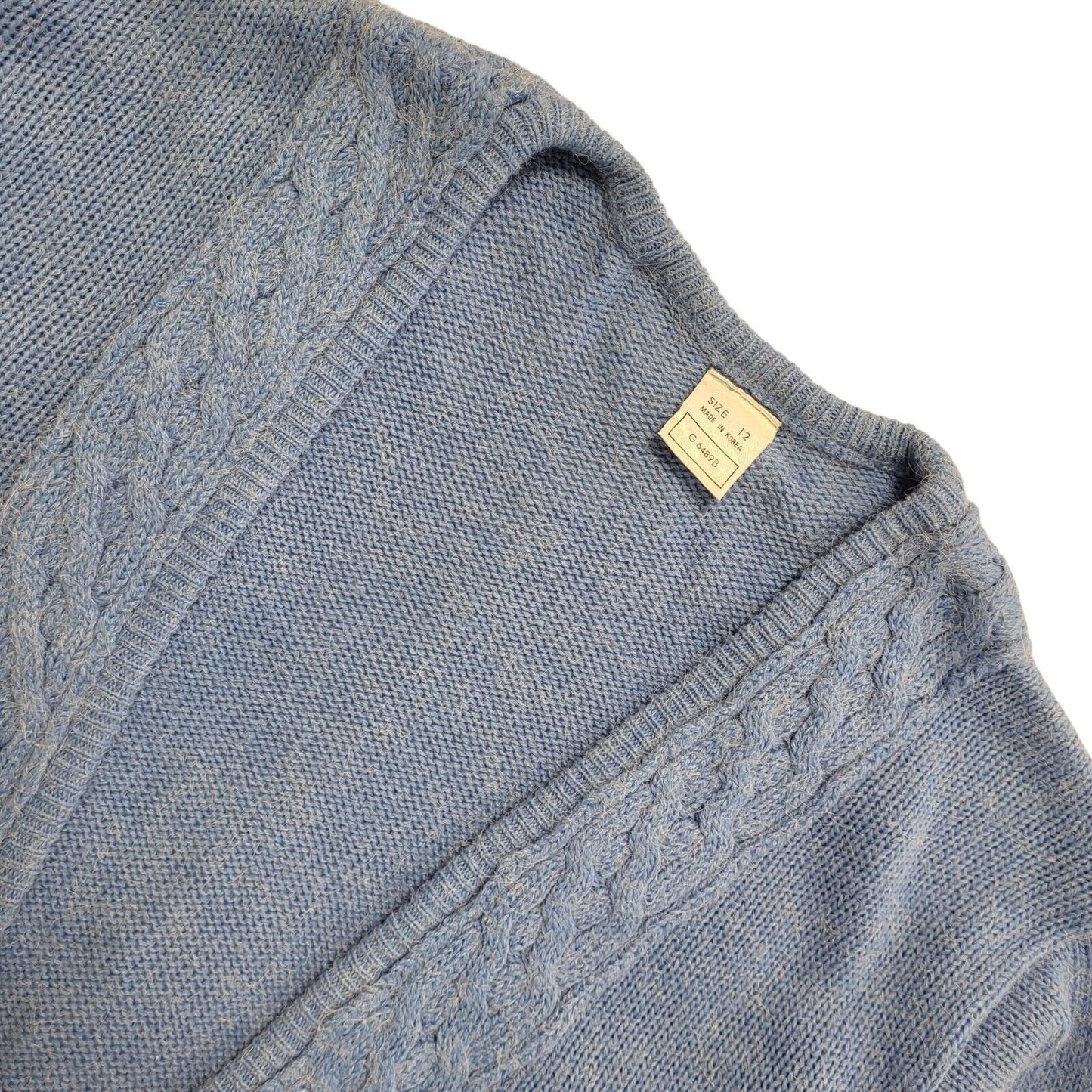 Vintage 80s Blue Knit Low V-Neck Cardigan UK Women's Size Large 12