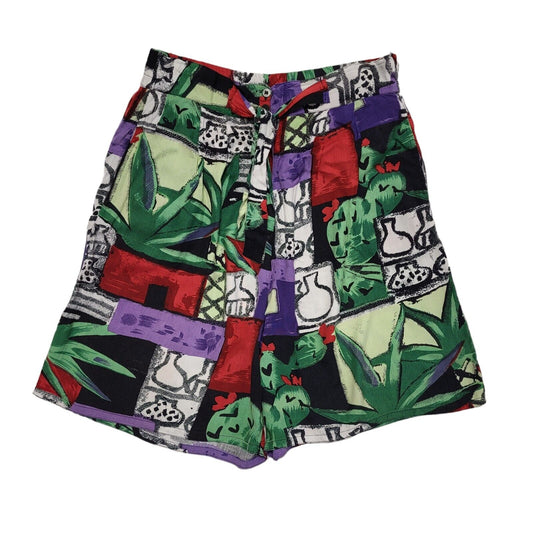 Memo Vintage 90's Green Button Abstract Shorts Uk Women's Size S/M W28