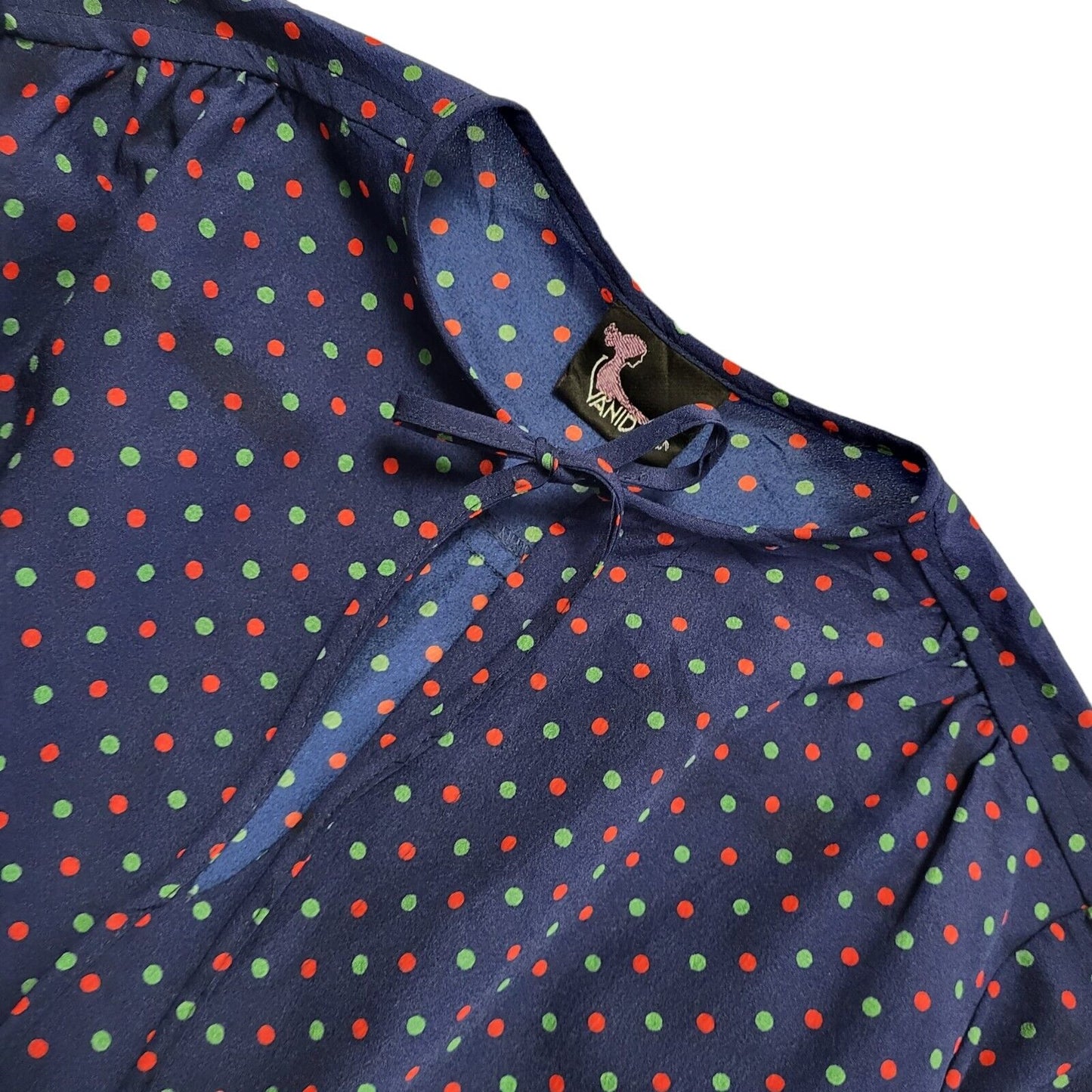 70s Vintage Vanidas Navy Polka Dot Daywear Dress Women's 10