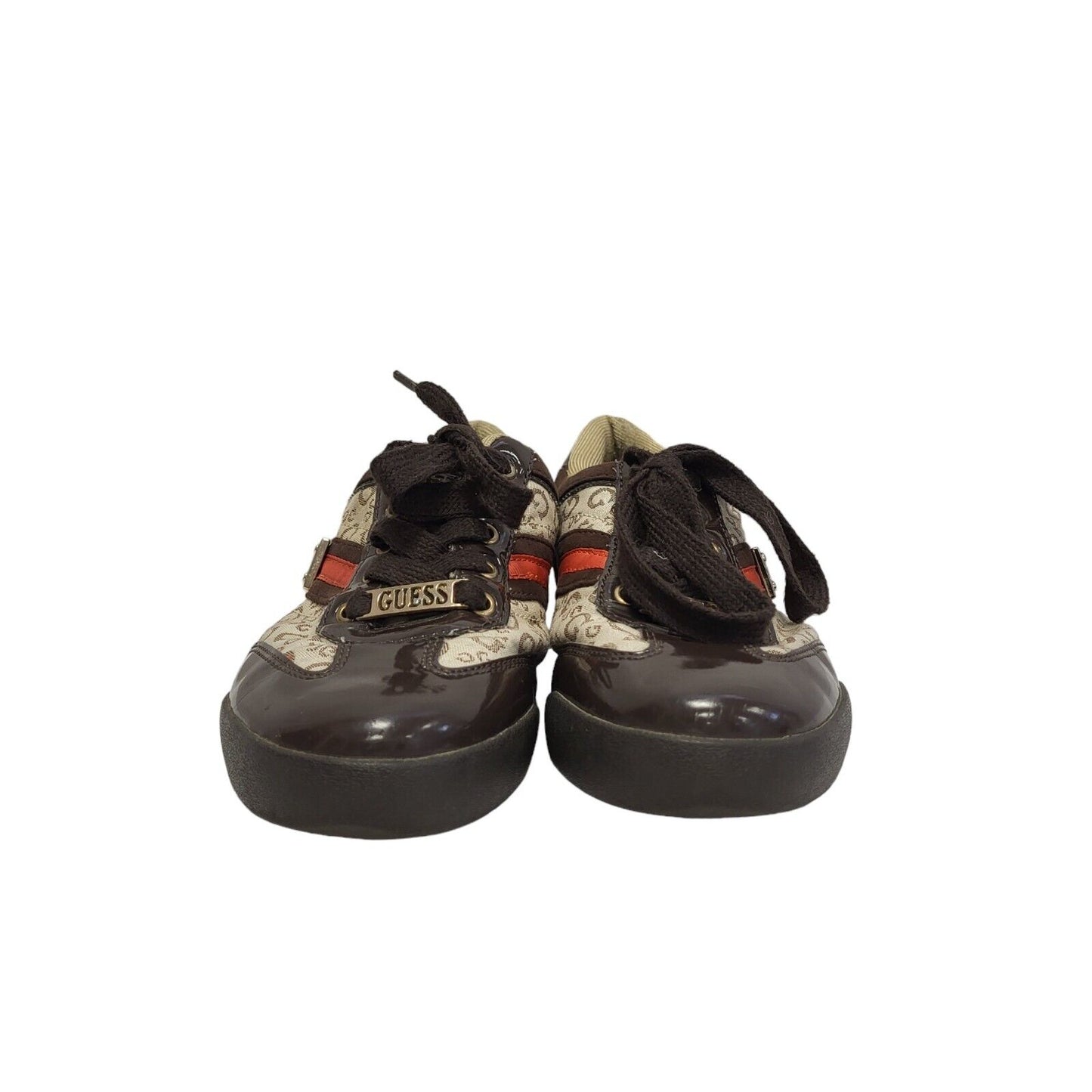 Guess Brown Patent Leather Canvas Trainers Women's Uk 4.5 Eu 37.5