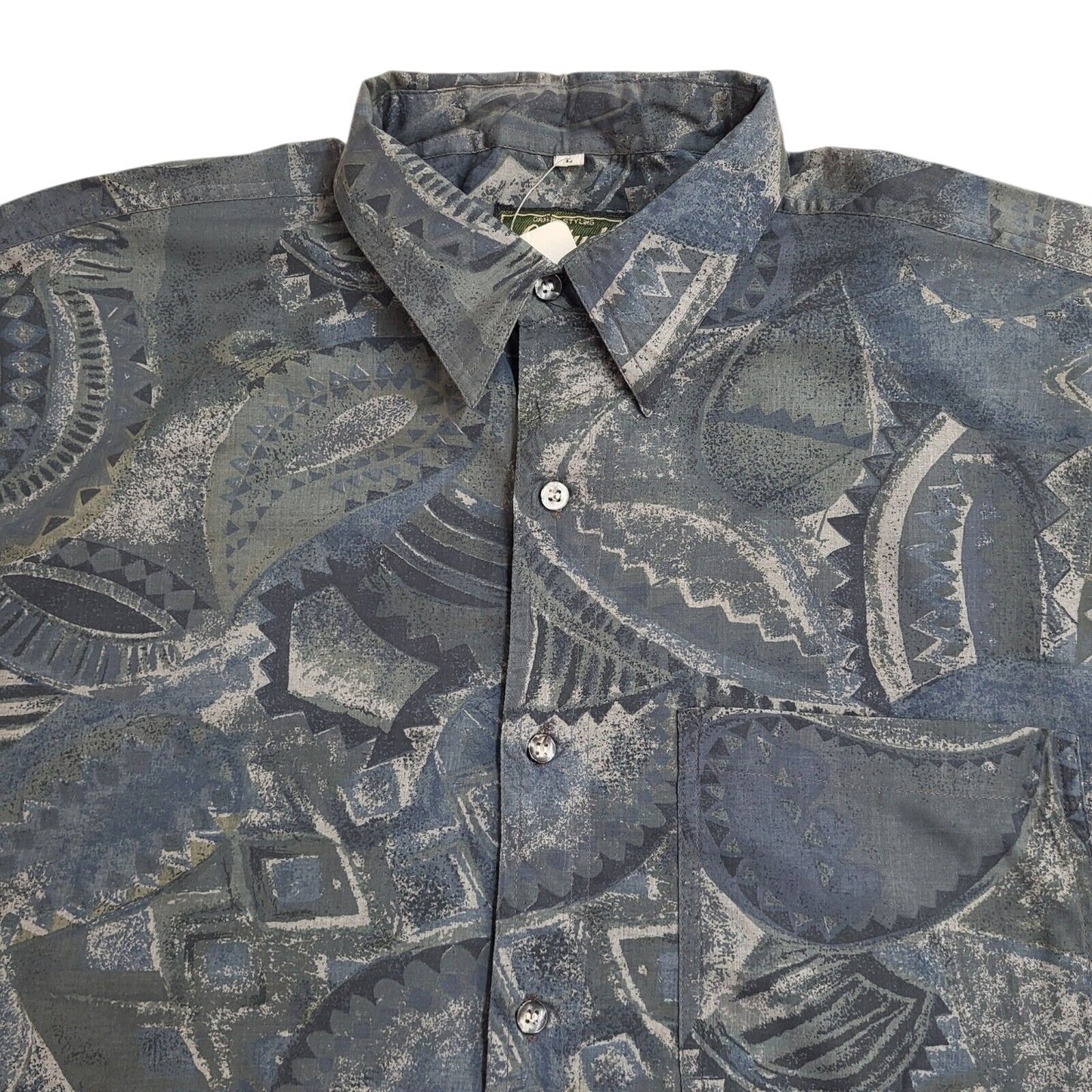 Latitude 90's Blue & Grey Abstract Short Sleeve Shirt Uk Men's Size Large