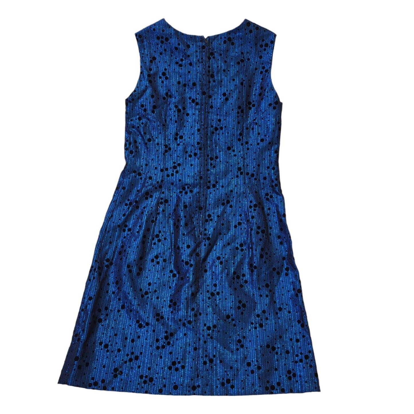 Vintage 60s Blue & Black Metallic Shift Dress Women's Size M 10-12