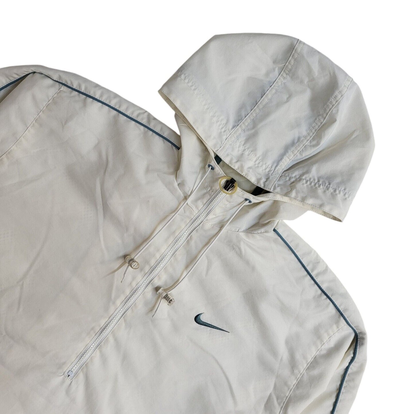 Nike Y2k White Pullover Over-sized Hooded Jacket Uk Women's Size M (8-10)
