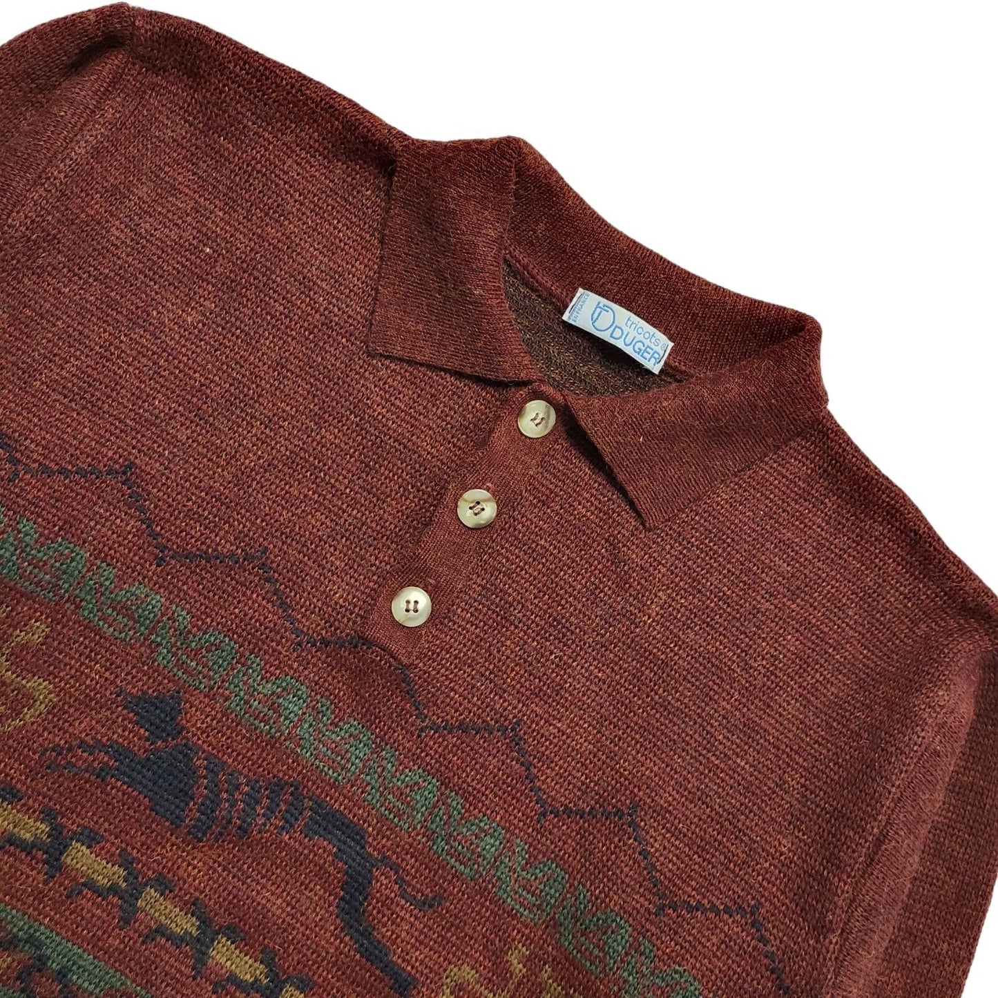 Tricots Vintage 80s Red & Blue Geometric Collared Jumper Men's UK Medium
