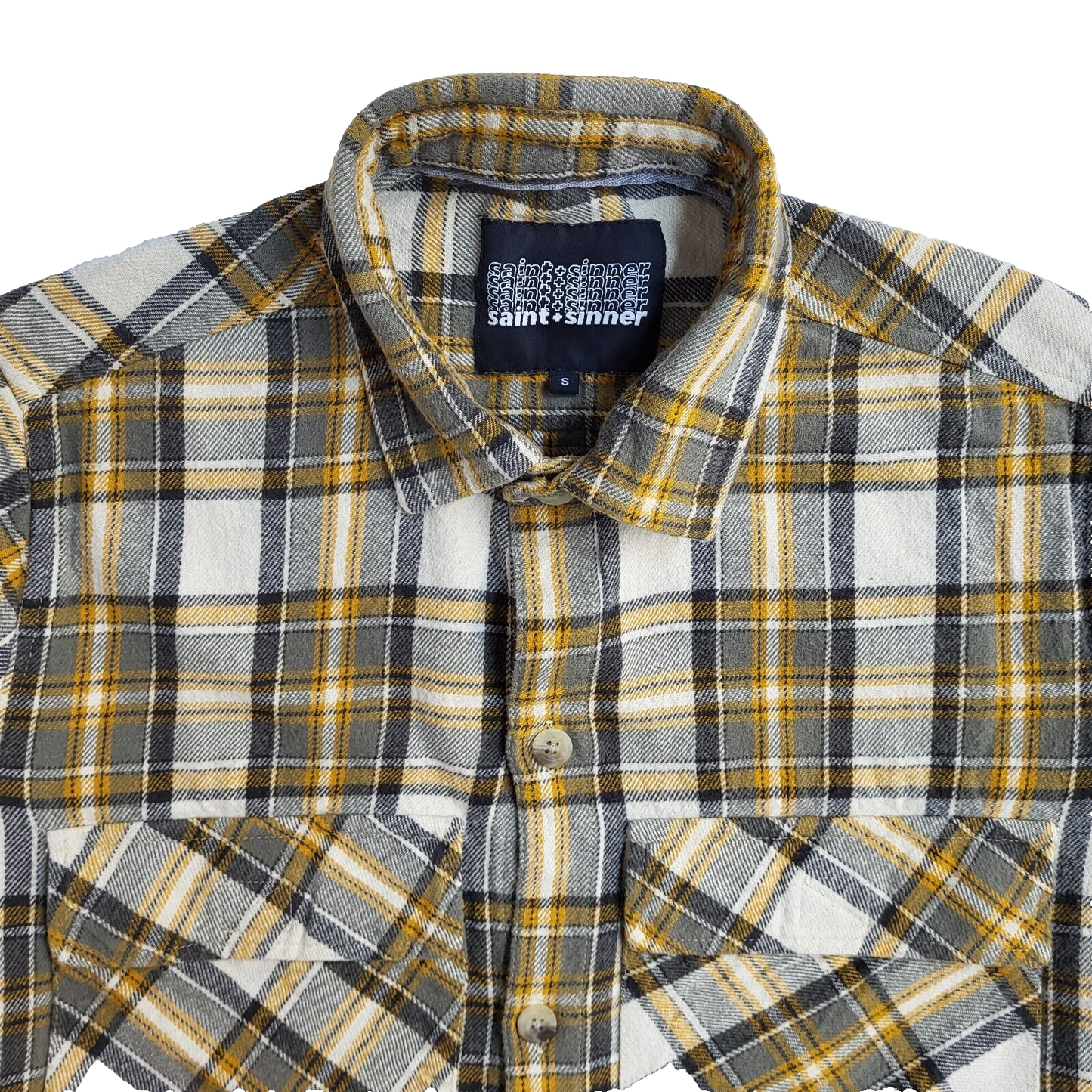 Saint & sinner Vintage Yellow & Green Checked Long Sleeve Shirt UK Men's Size  S