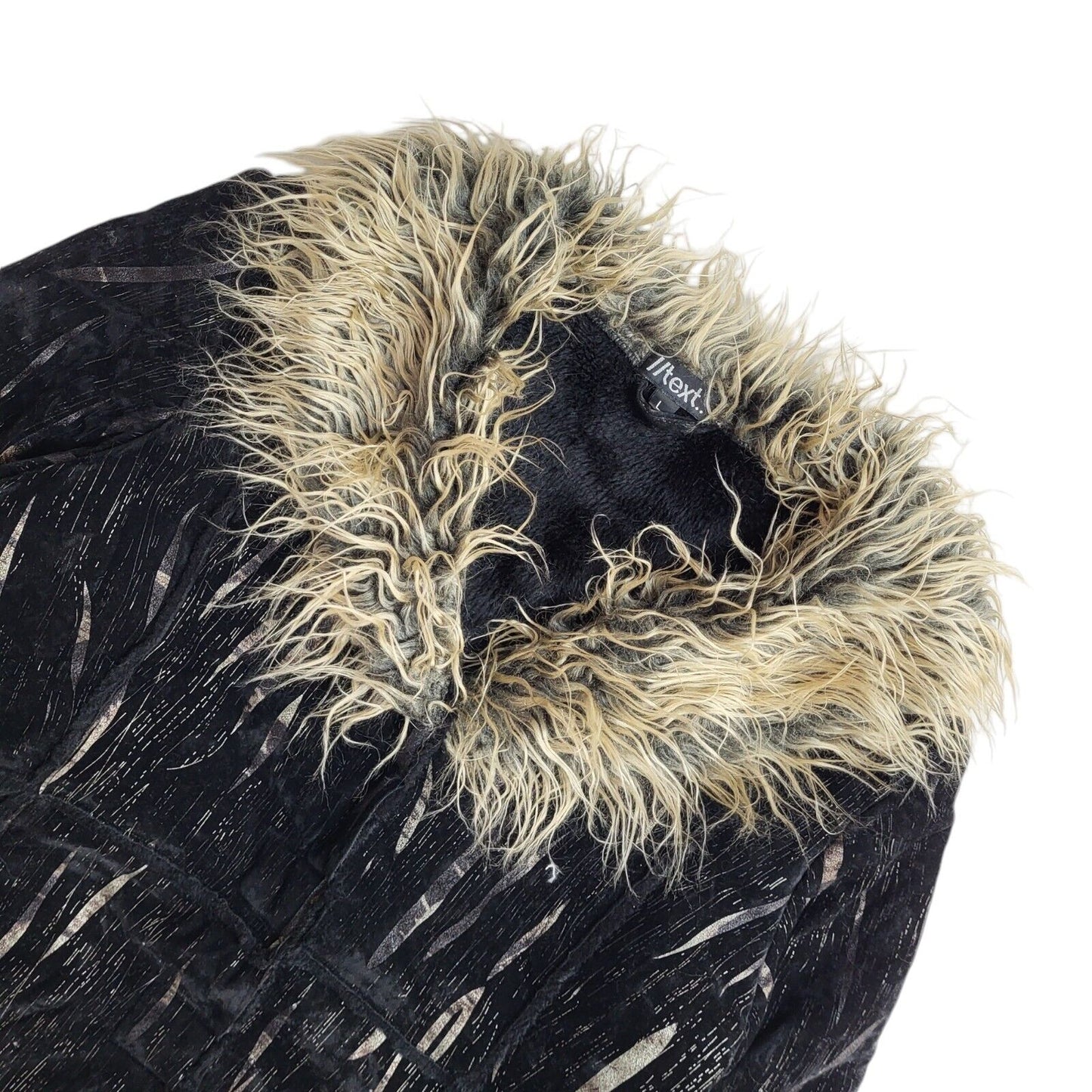 Text Black 90s Vintage Faux Fur Coat Uk Women's Size Large