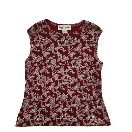 Ronnie Nicole Vintage 90's Red Sleeveless Leaf Print Glitter Top Womens UK M