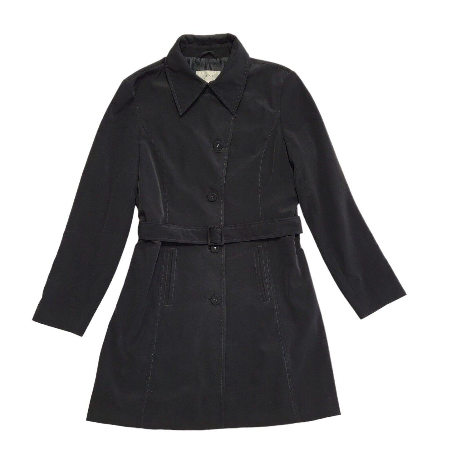 Next Black Vintage 90s k Button & Belt Rain Coat Uk Women's Size 12