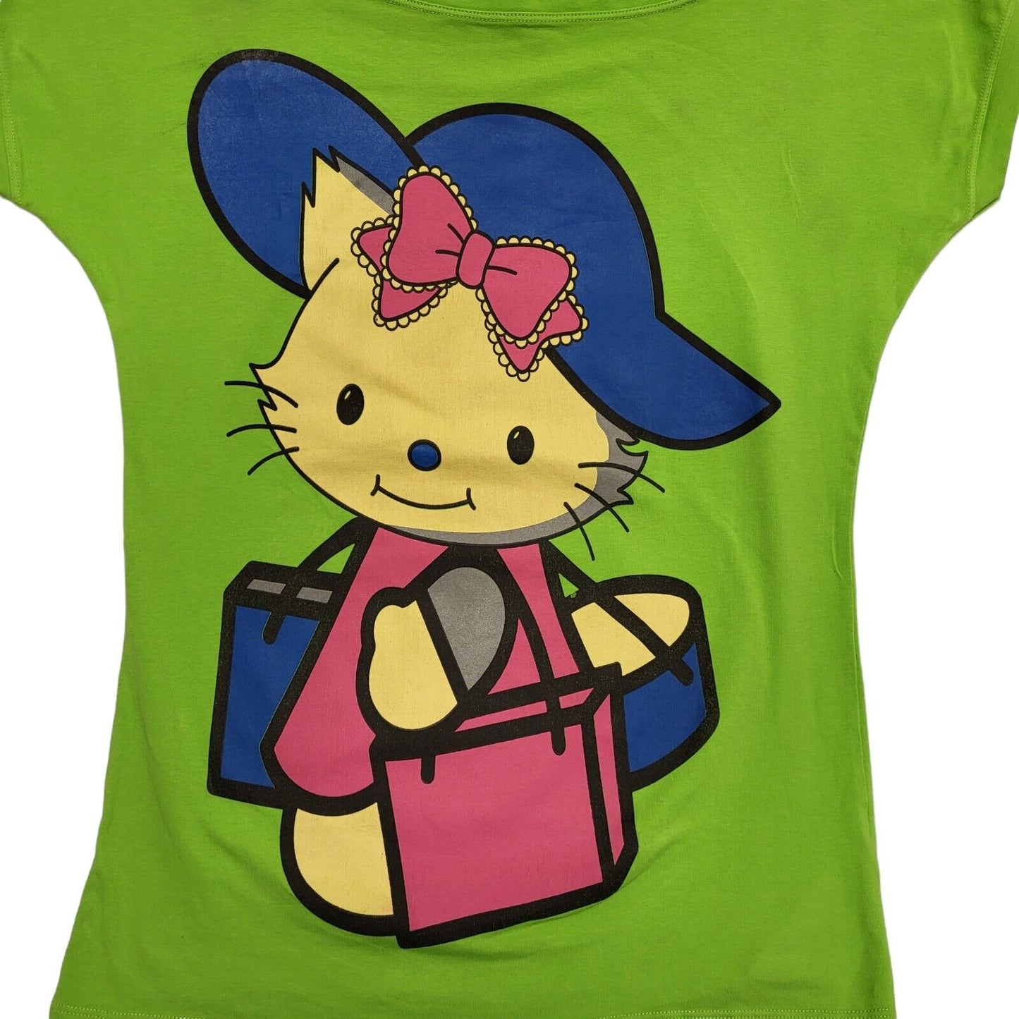 BBK Vintage 80's Green Cat Print Short Sleeve T-Shirt Womens UK 14