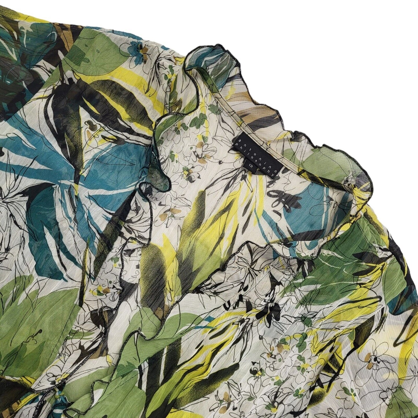 Antonino Philosophy Y2K semi sheer blouse with lettuce hem details Women's Uk 12
