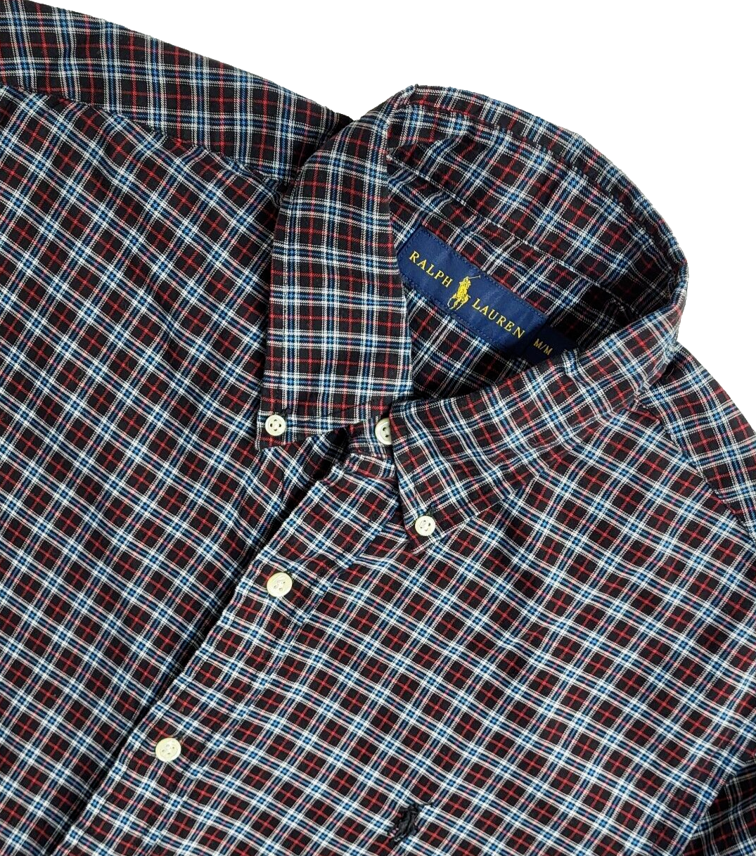 Ralph Lauren Red & Black Checked Vintage 90's Long Sleeve Shirt UK Men's Size M