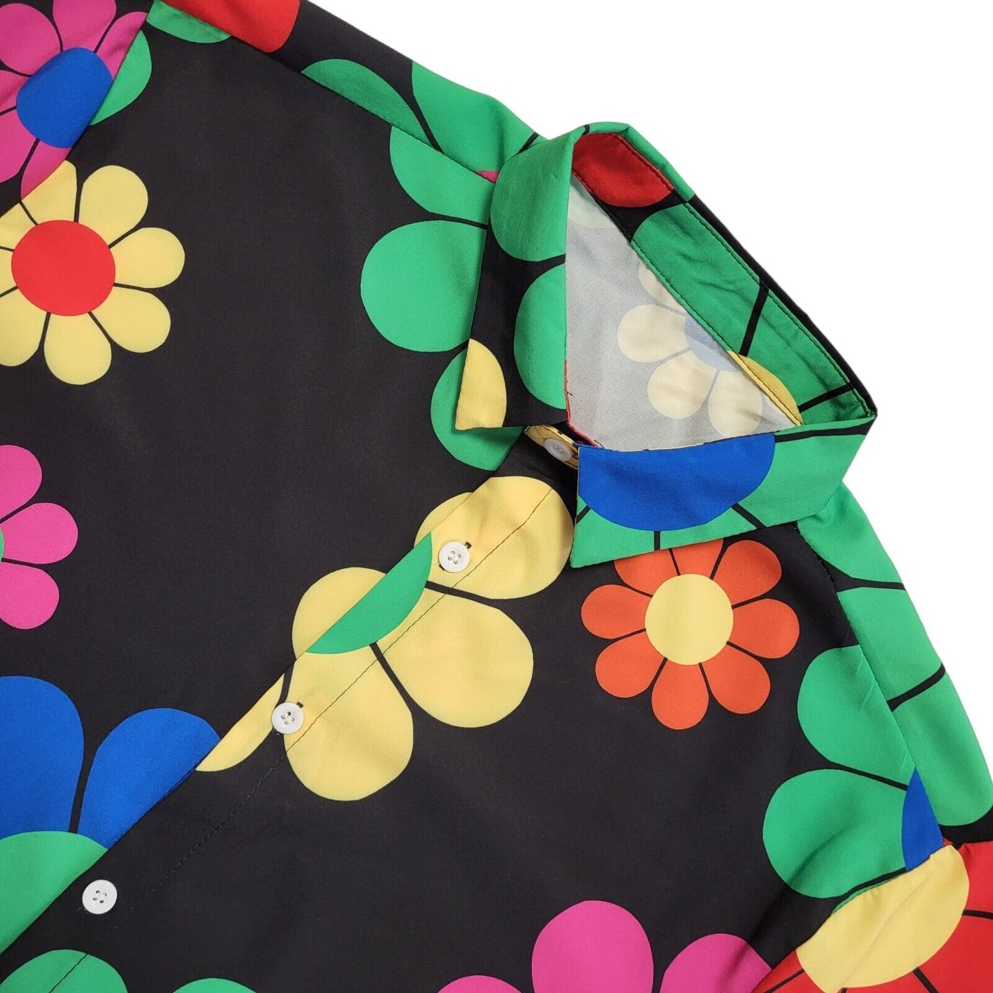 Vintage 90s Black & Pink Floral Short Sleeve Shirt Men's UK M