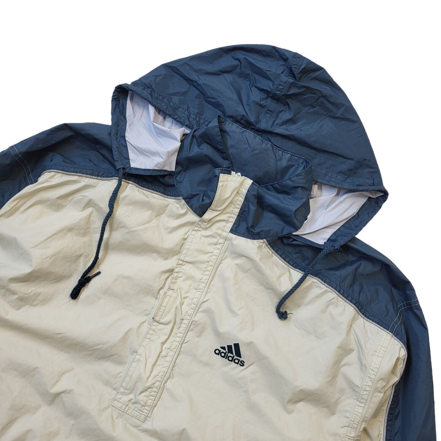 Adidas Vintage 90s Beige & Blue 1/4 Zip Hooded Pullover UK Men's Size Medium