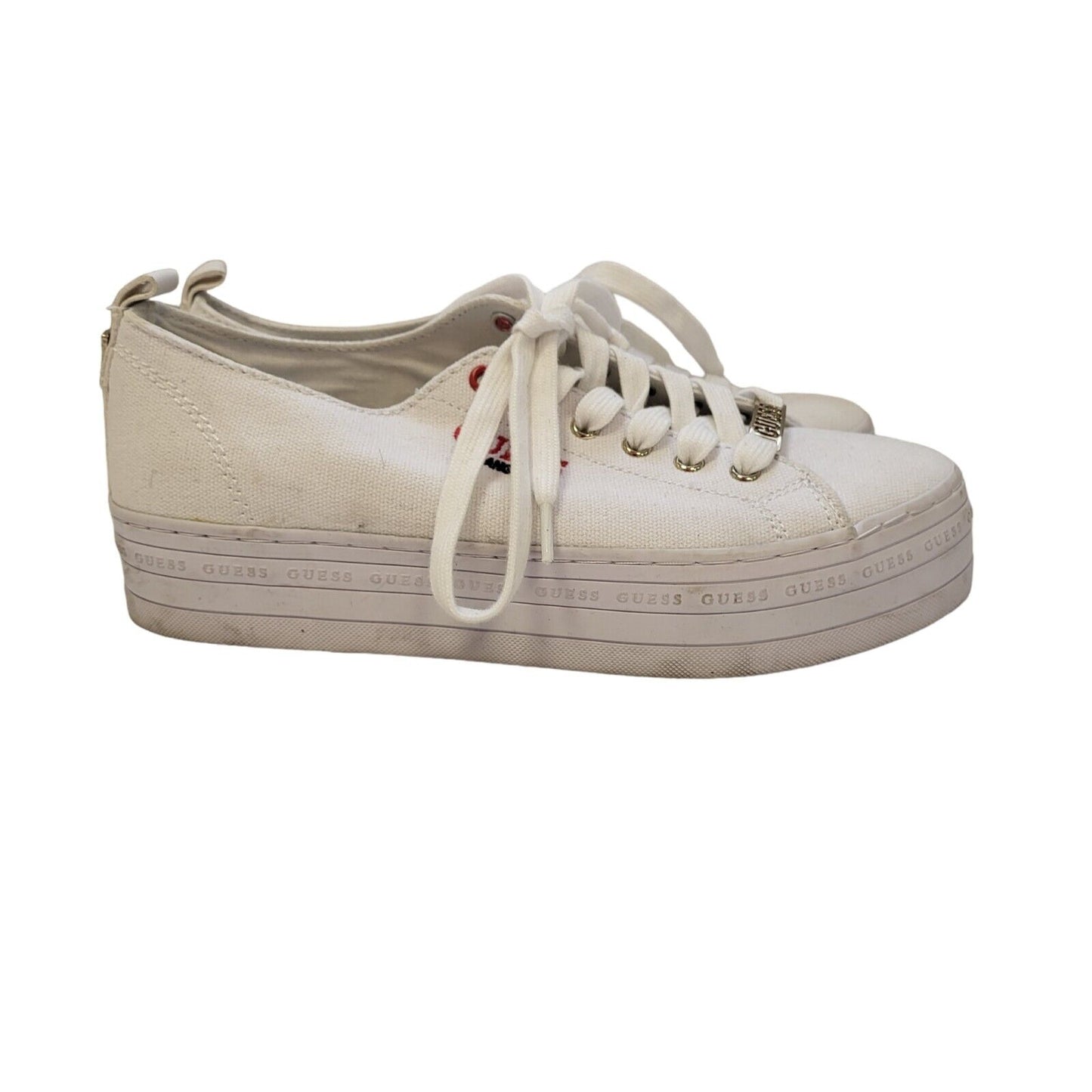 Guess White Lace-up Sports Casual Trainers Uk Women's Size 6