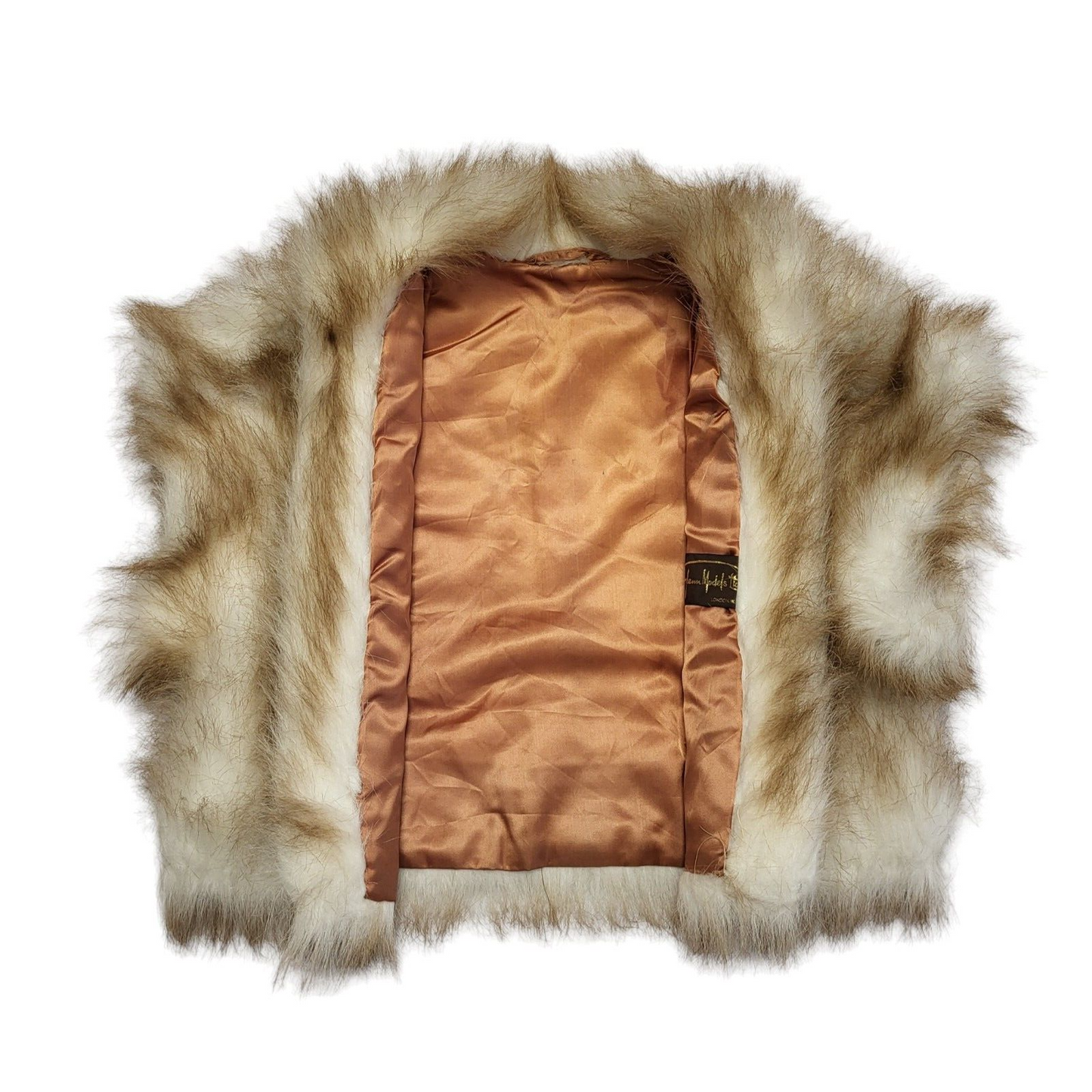 70s Vintage Glenn Models Beige Faux Fur Trim Gilet Uk Women's Size 18
