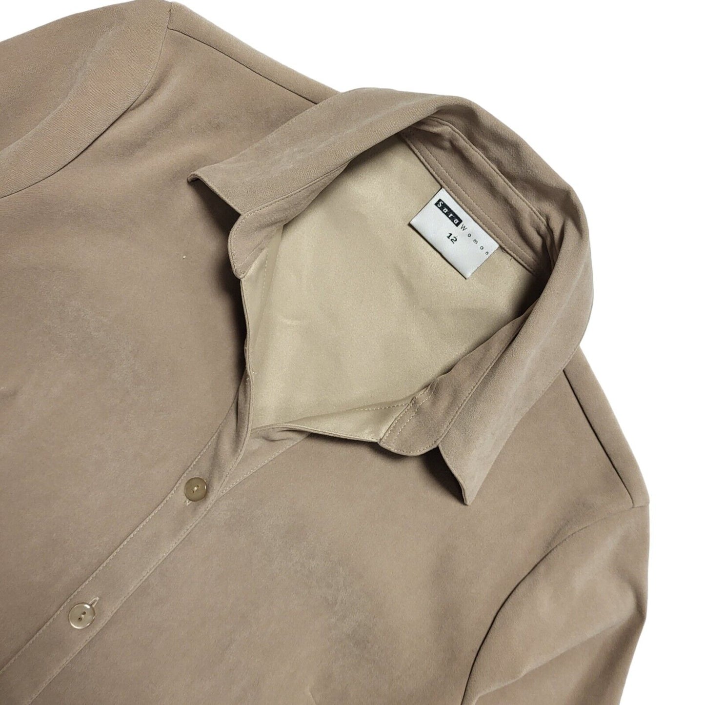 Sara Women Vintage 80's Brown 3/4 Length Sleeve Shirt Womens UK 12