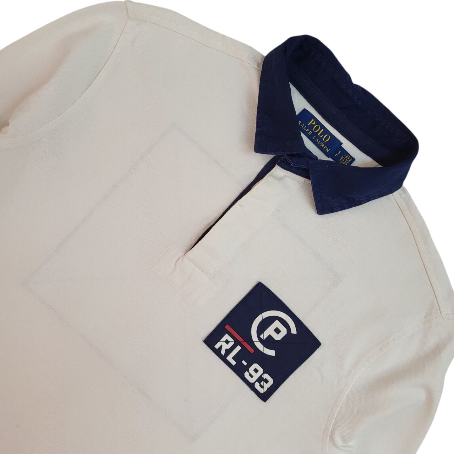 Ralph Lauren 90s Vintage White Long Sleeve Polo Shirt Uk Men's Size Small