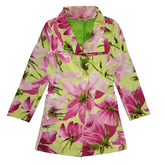 Emanuela 90s Vintage Pink Green Floral Casual Jacket Uk Women's Size S