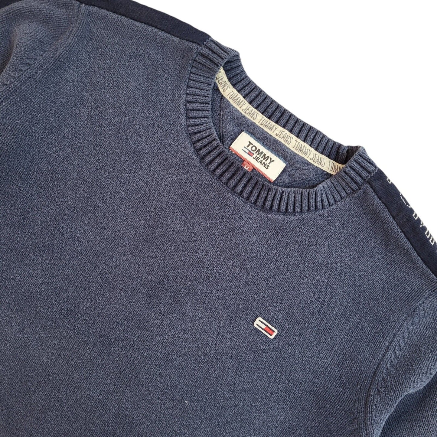 Tommy Hilfiger Navy Blue Y2k Crew Neck Jumper Uk Men's Size Medium