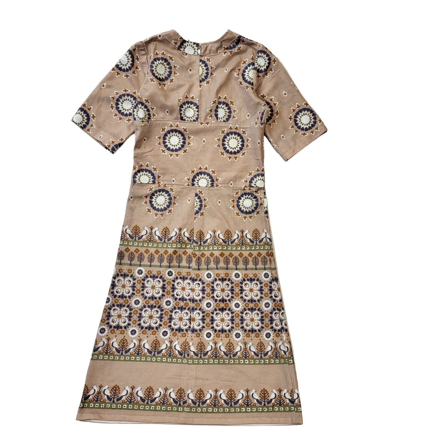 70s Vintage Beige Geometric A-Line Dress Women's Size 4-6