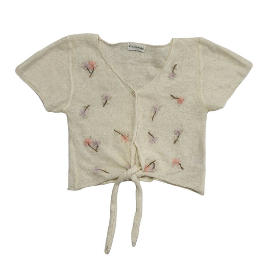 Miss Selfidge Vintage 90's Cream  Button Tie Front Floral Cardigan Womens UK M/L