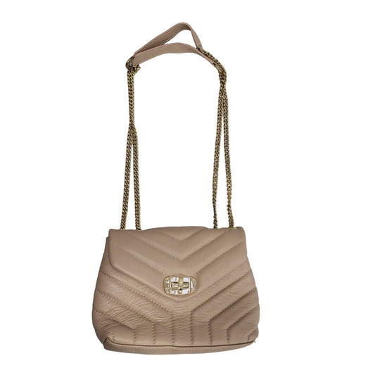 Davina Firenze Beige Clasp Leather Small Shoulder Bag Uk Women's Size 6.5" x 9"