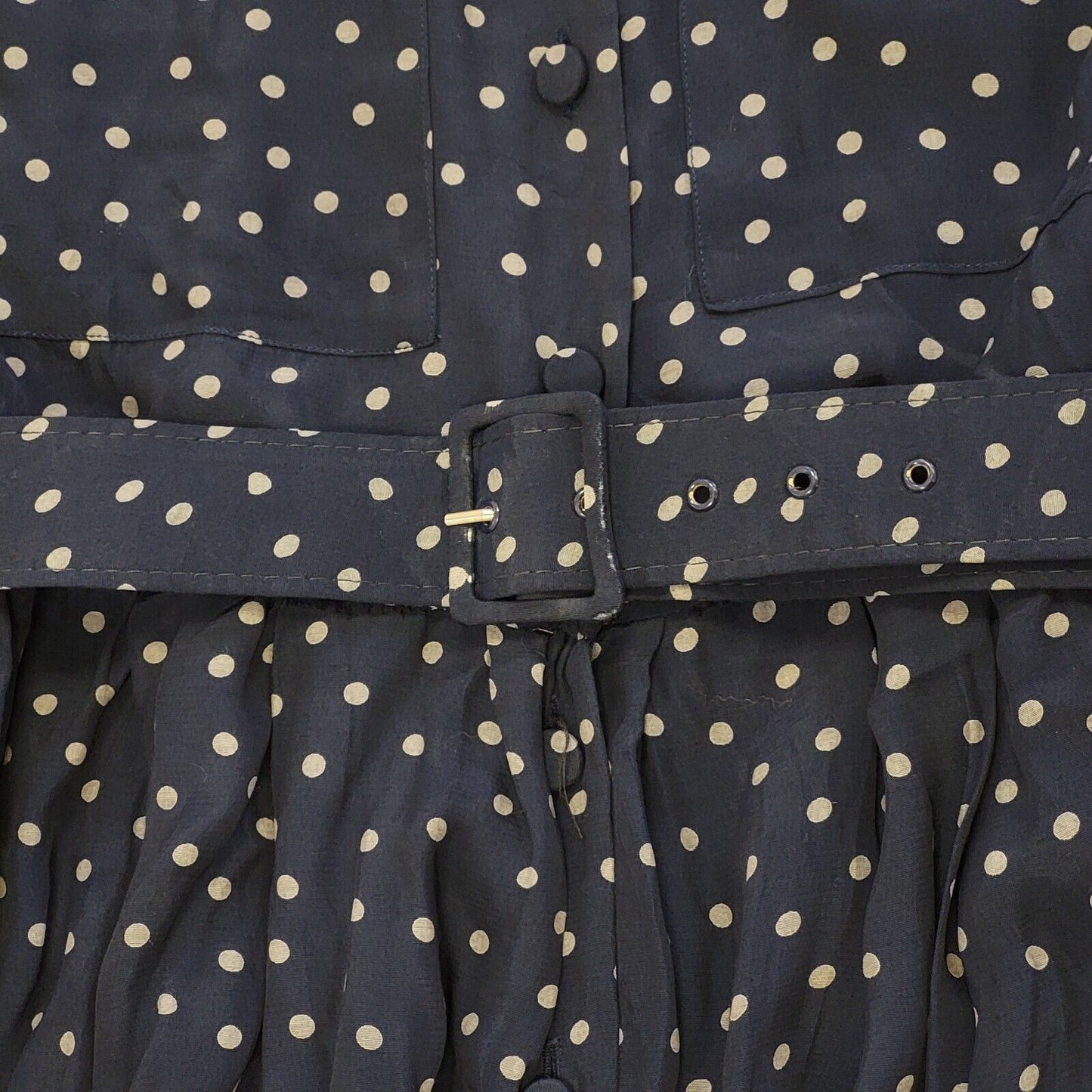 90s Vintage Laura Ashley Black Polka Dot Belted Daywear Dress Women's Size 10