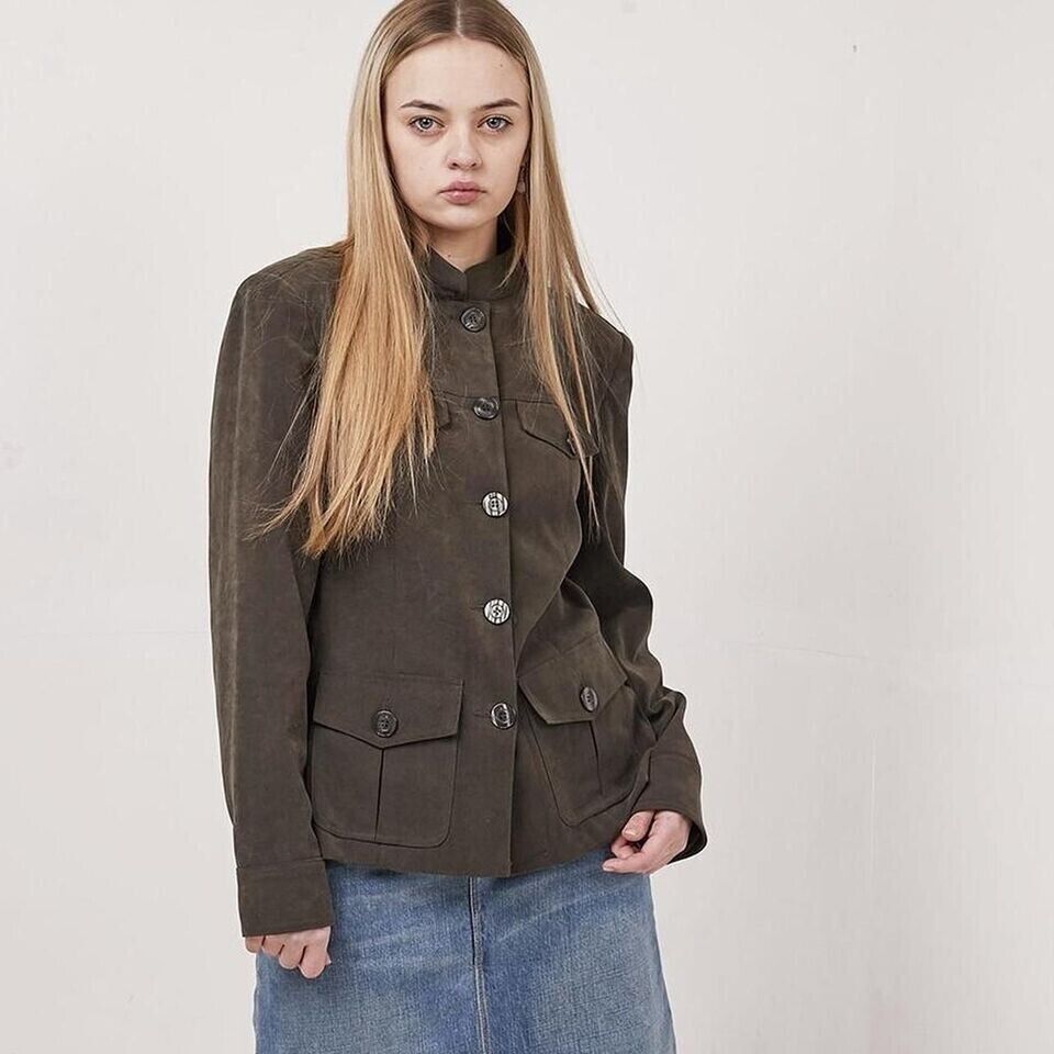 Yen London Vintage 90's Green Button Front Jacket Womens UK Size 10