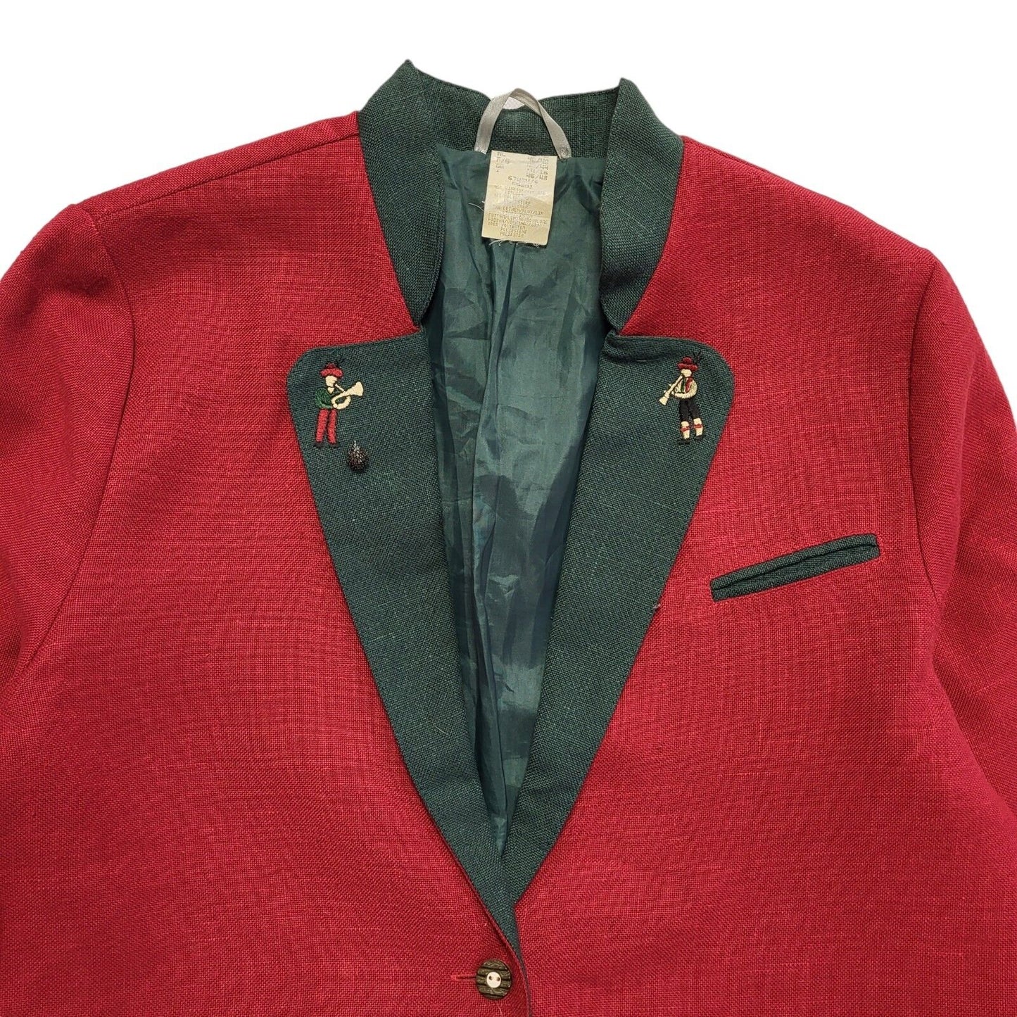Vintage 80s Red Green Linen Jacket Uk Women's Size 14/16