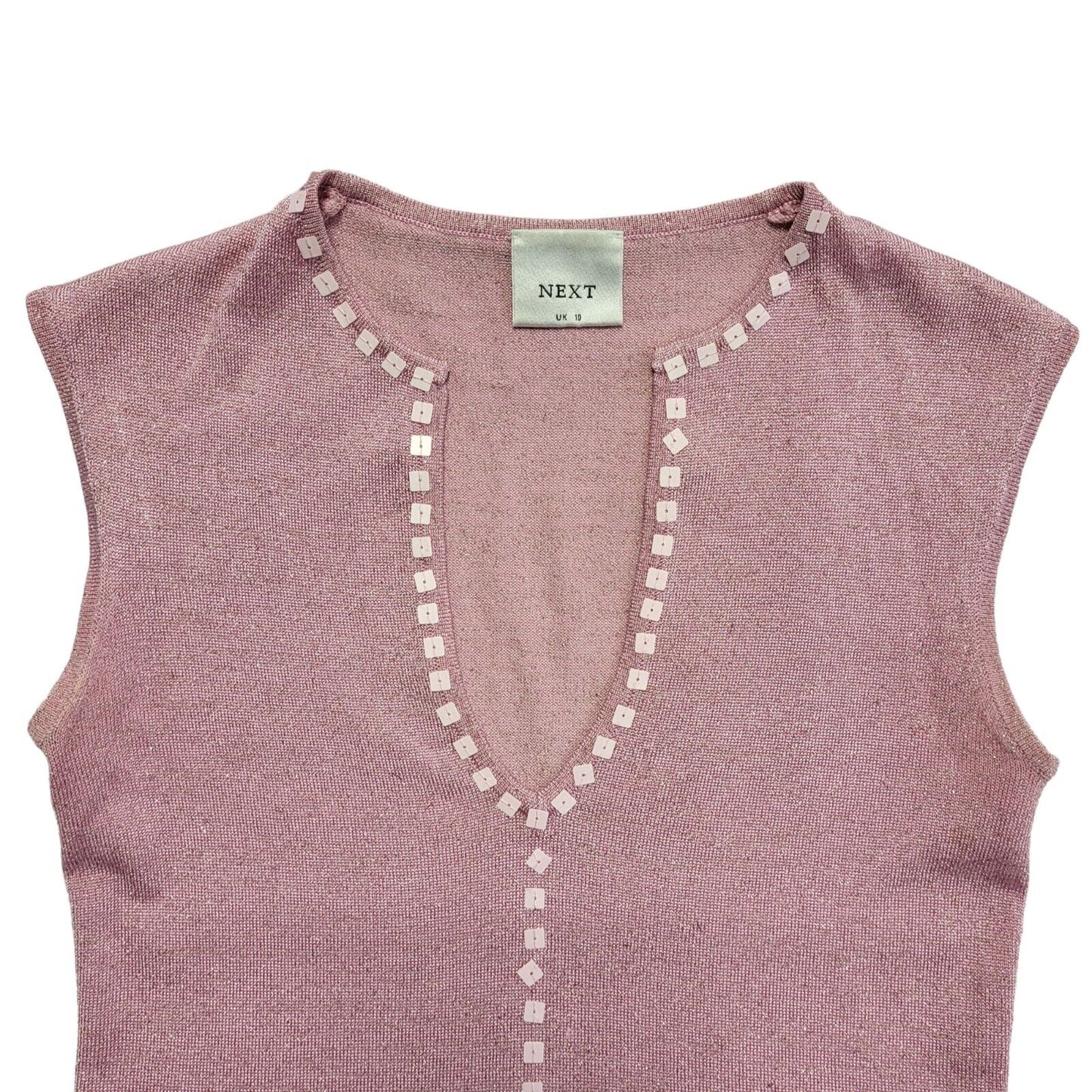 Next Vintage 90's Pink Sleeveless V-Neck Sequin Tank Top Womens UK Size 10