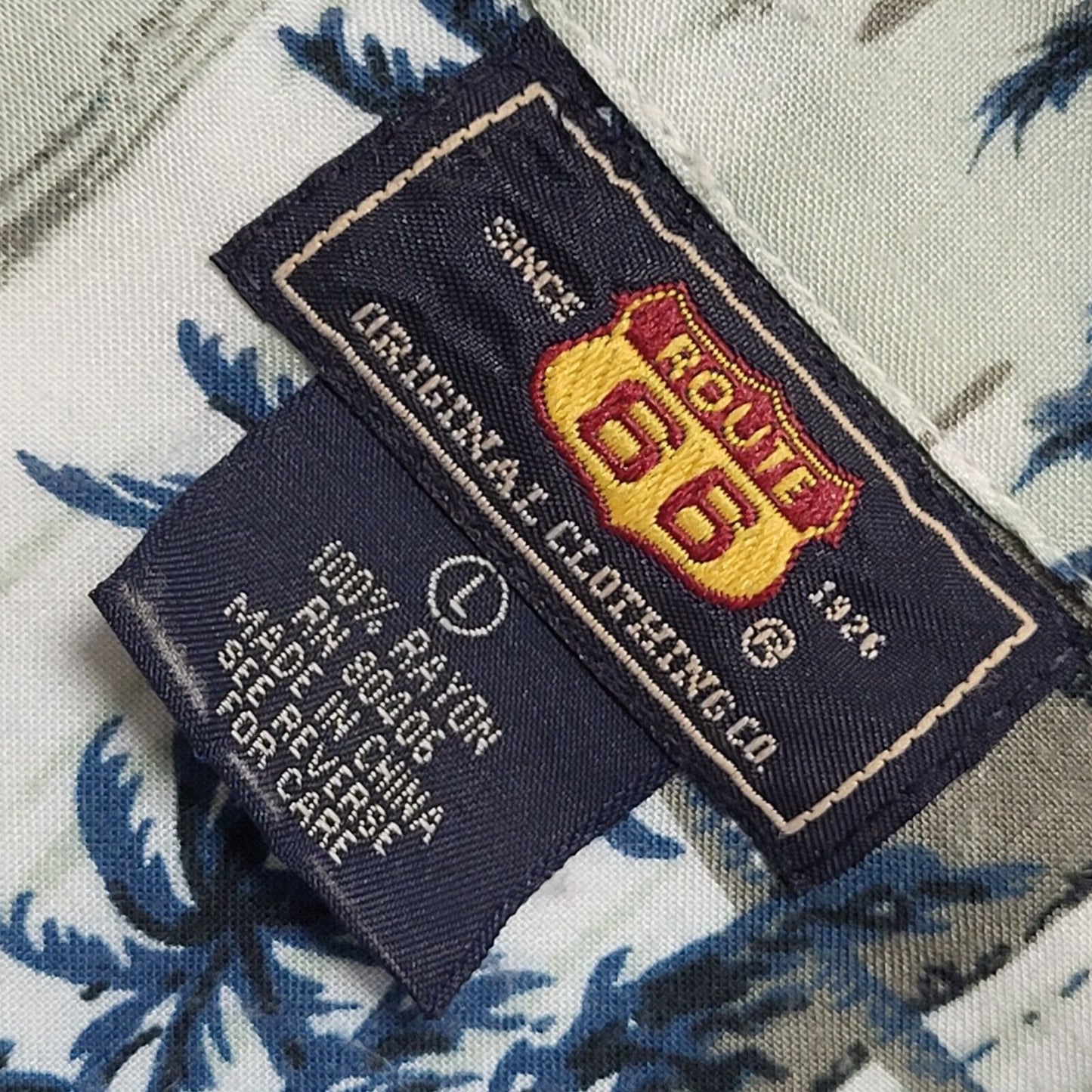Route 66 Vintage 90's White Blue Palm Trees Short Sleeve Shirt Men's UK L