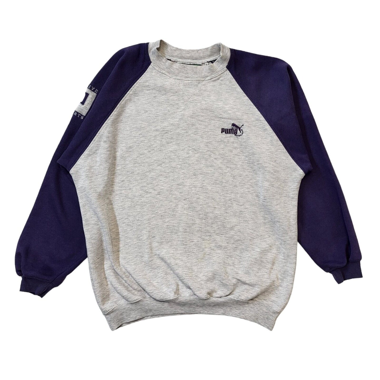 Puma 90s Vintage Grey & Purple Crew Neck Sweatshirt Men's Size XL