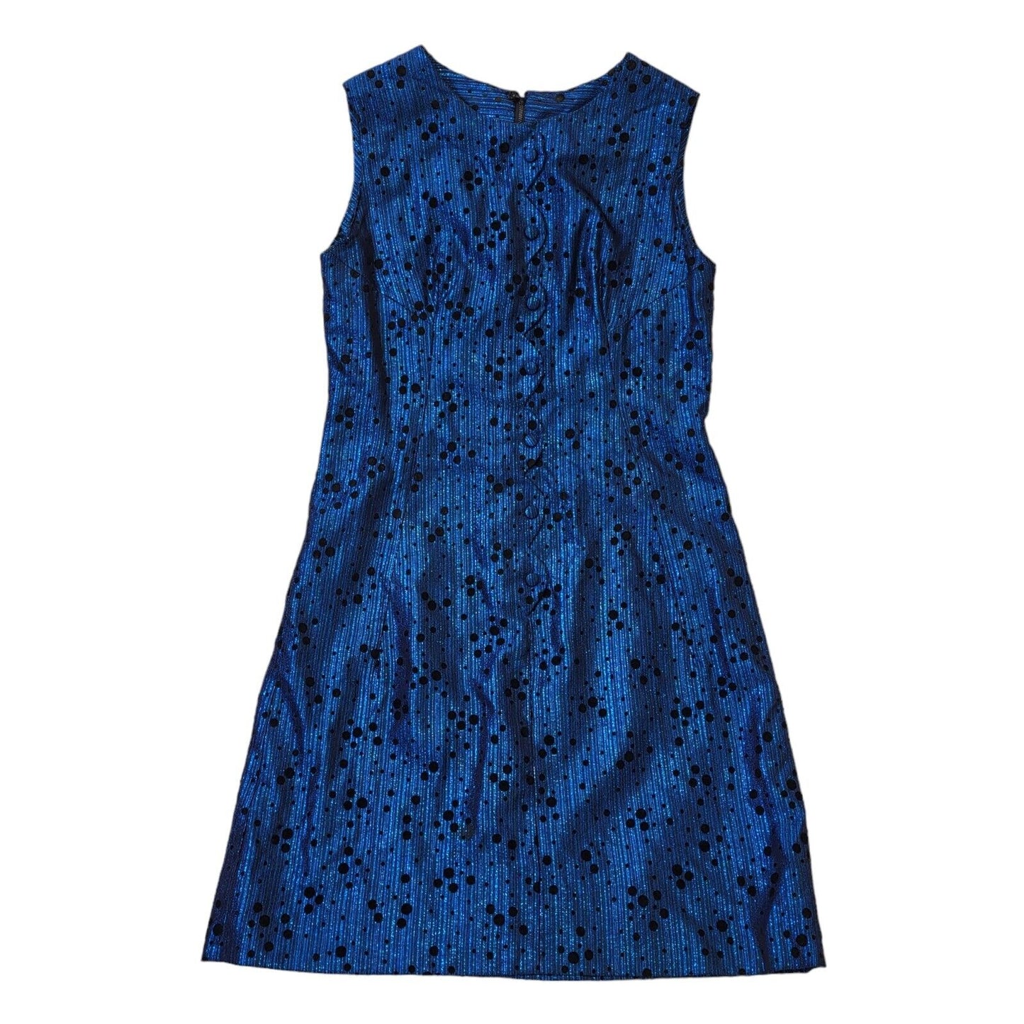 Vintage 60s Blue & Black Metallic Shift Dress Women's Size M 10-12