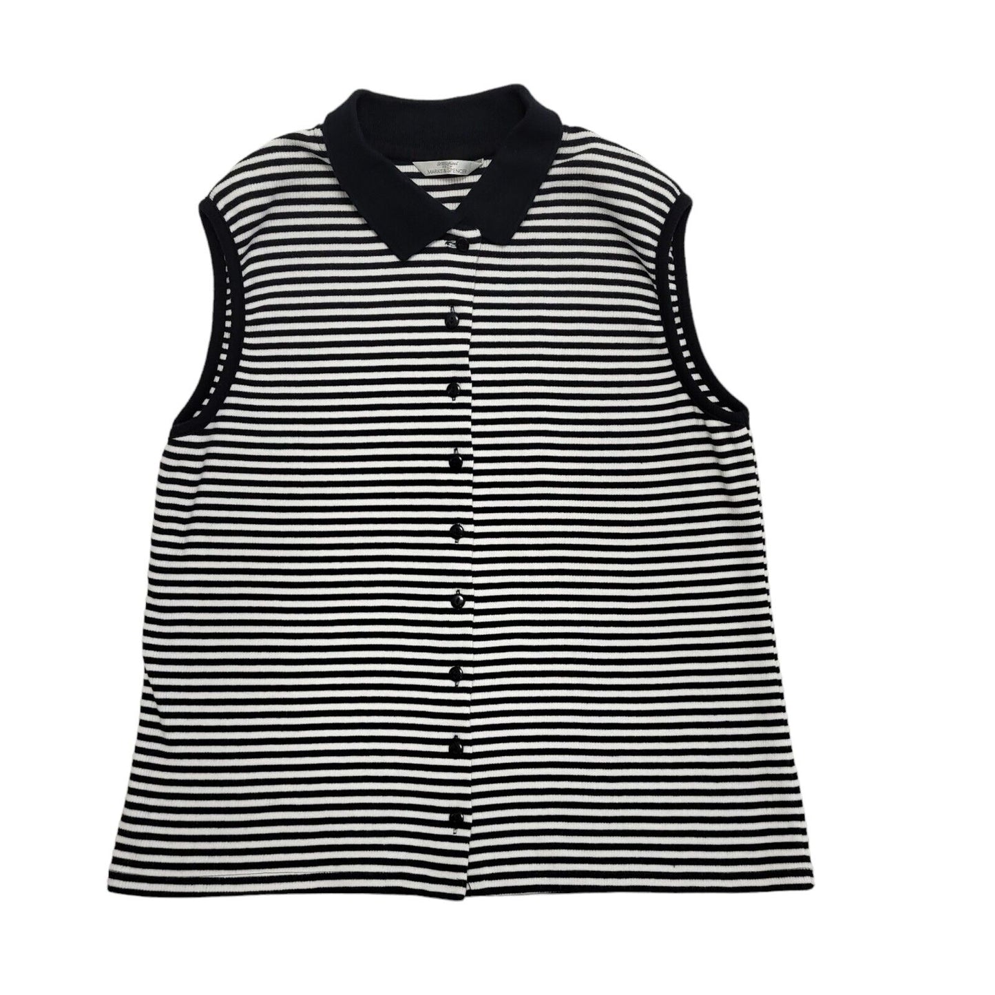 M&S Vintage 90's Sleeveless Button Up Blue & White Stripe Womens Top Size 16