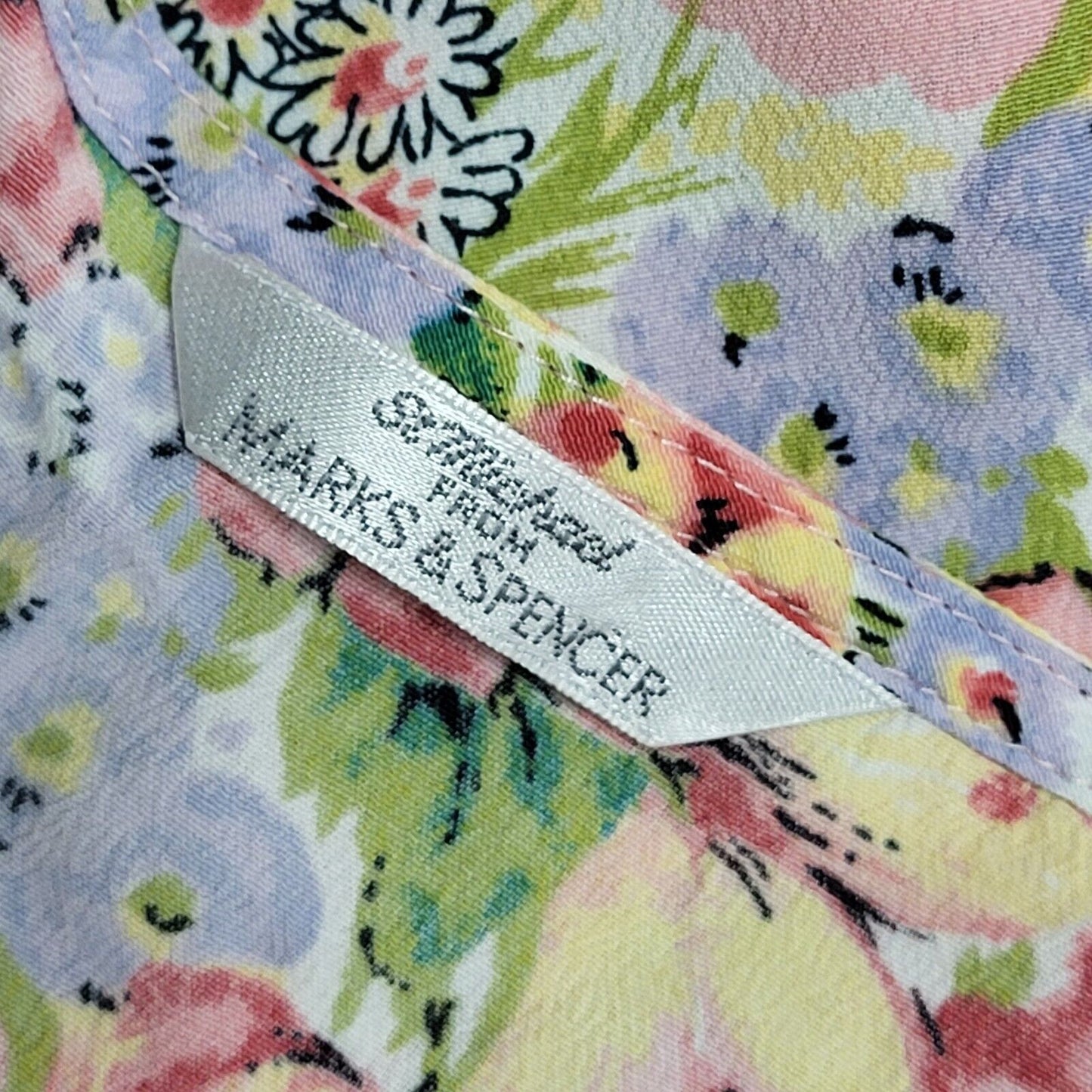 M&S Y2k Pink Yellow Floral Sleeveless Daywear Dress Uk Women's Size 12