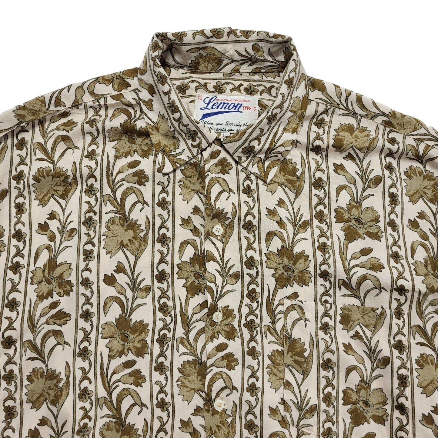 Lemon Vintage 90's Brown Floral Long Sleeve Shirt Mens UK L