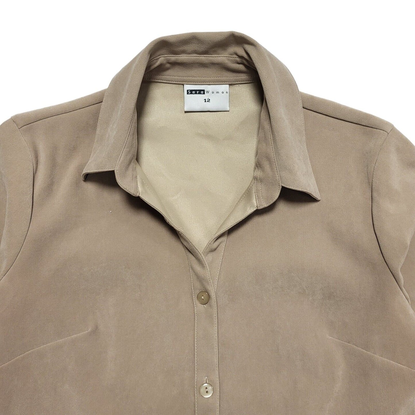 Sara Women Vintage 80's Brown 3/4 Length Sleeve Shirt Womens UK 12