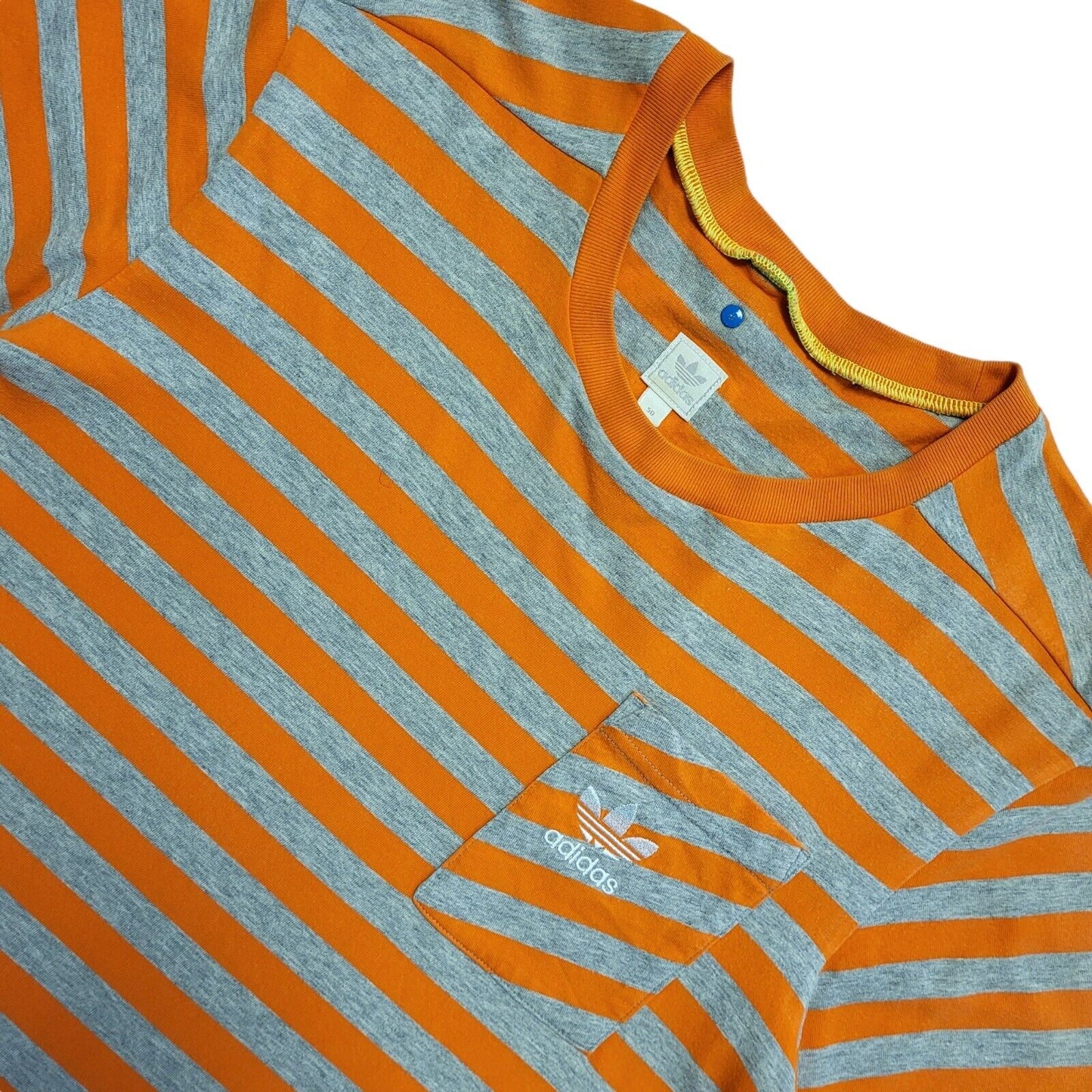 Adidas Orange & Grey Striped Vintage 90s T-Shirt Uk Men's Medium