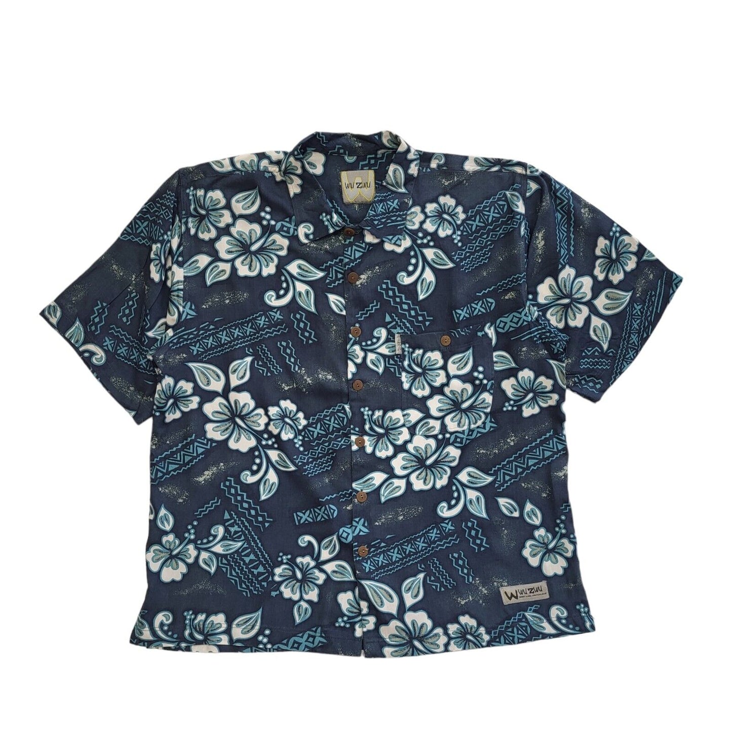 Wu Zwu Y2k Blue Floral Hawaiian Short Sleeve Shirt UK Men's Size M