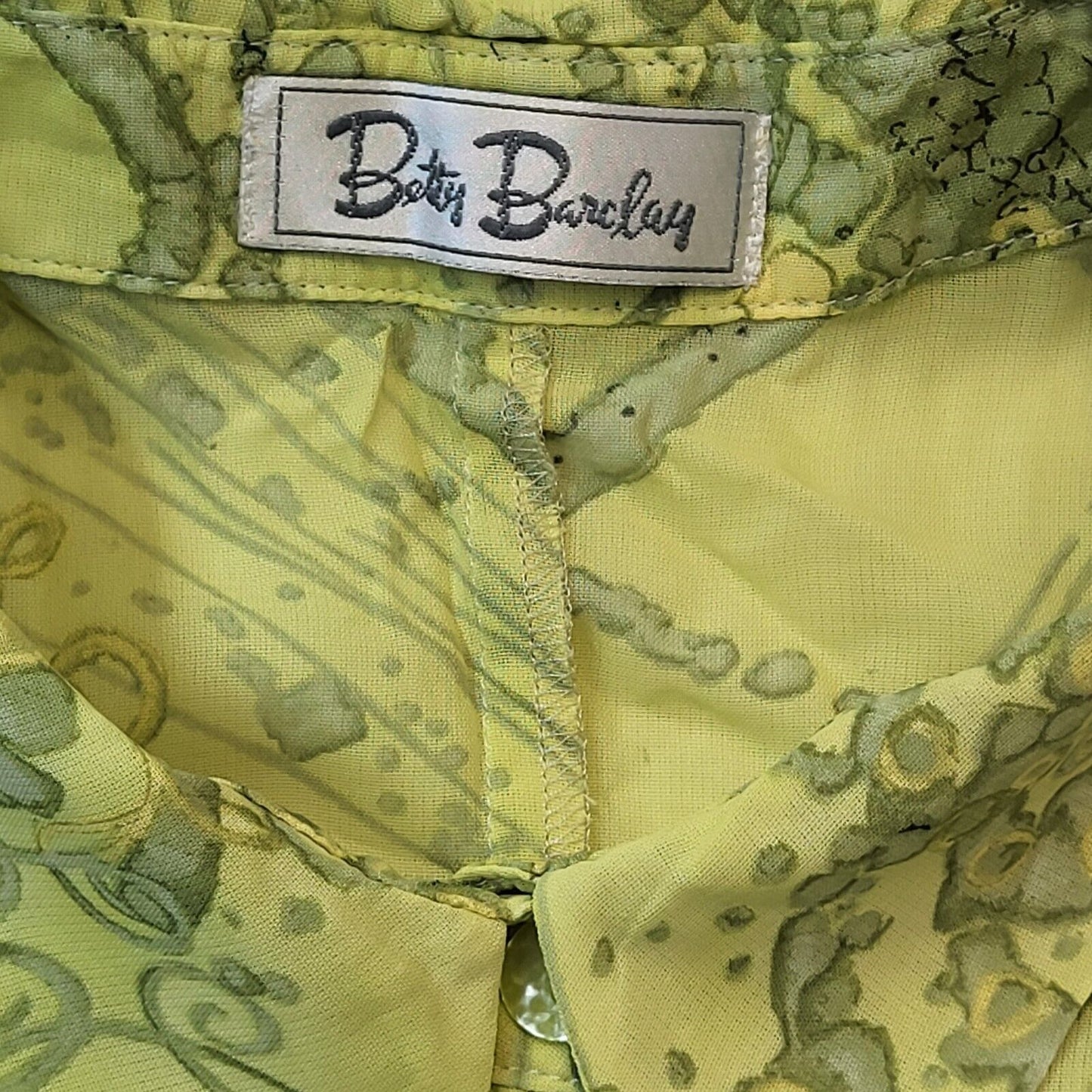 Betty Barclay 90s Vintage Green Retro Abstract Long Patterned Shirt Womens UK 18