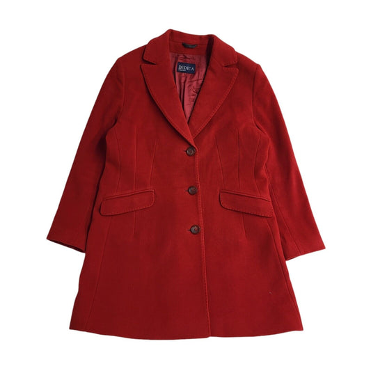 Dedica Red Vintage 80s Button Wool Coat Uk Women's Size 12