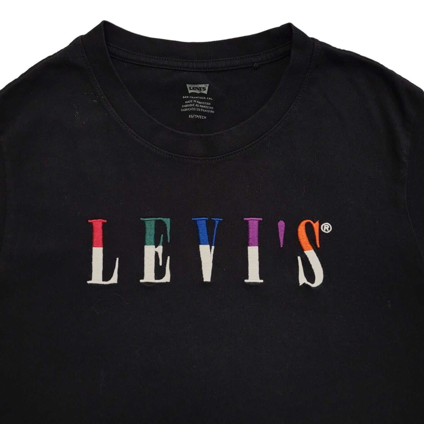 Levi's Black Vintage Y2K Black Cropped Overized T-Shirt Womens UK Size XS