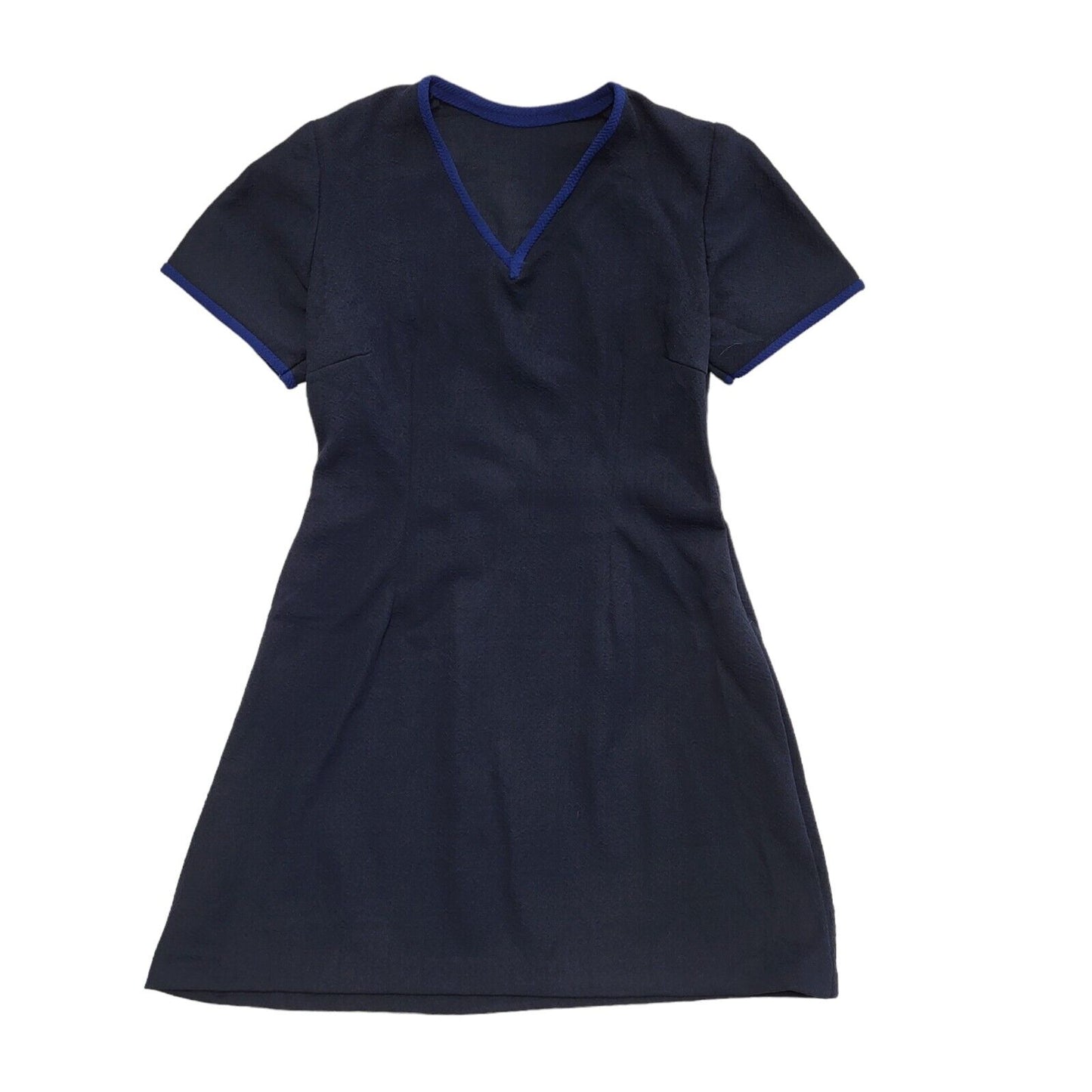 70s Vintage Navy Blue V-Neck Short Sleeve Mini Dress Women's 10