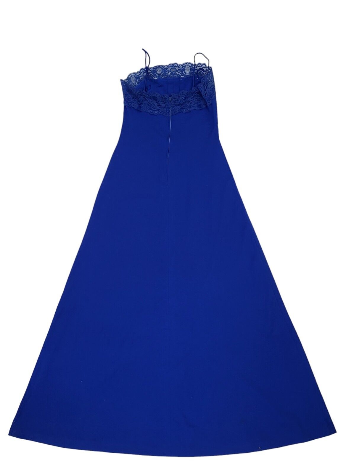 Mary Charmaine 70s Vintage Blue Lace Trim Evening Maxi Dress Women's Size 10