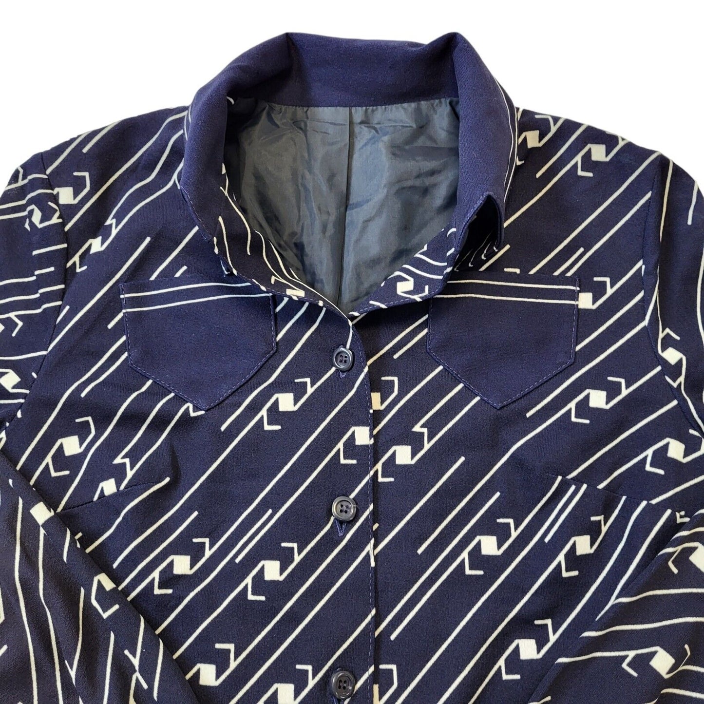 Lerose 70s Vintage Navy Blue & White Blouse Women's Size 14