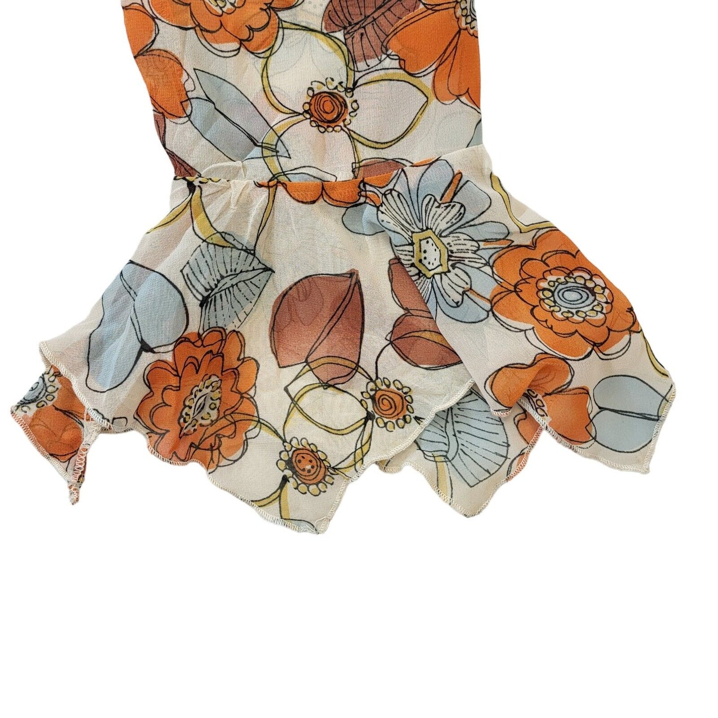 Mark & Spencer Y2K Cream & Orange Floral Ruffle Long Sleeve Blouse Womens UK 16